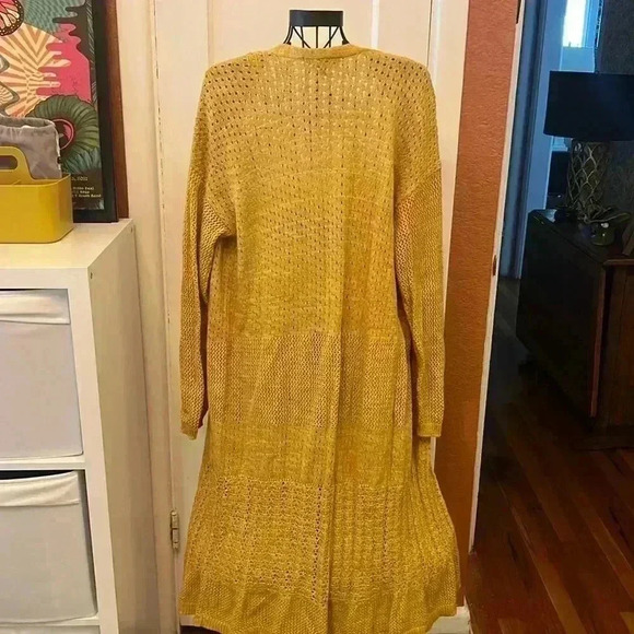 Marled Long Cotton Open Front Cardigan-Sz L - Picture 2 of 5